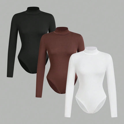 Women's high neck long sleeve leggings solid color casual autumn and winter warm women's tights