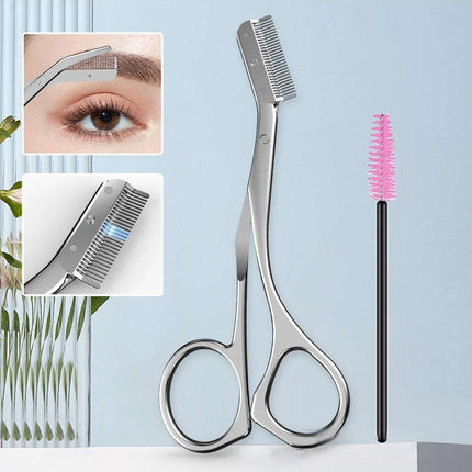 New 2pcs/set Safe Stainless Steel Eyebrow Trimme  Eyebrow Scissors With Comb Hair Removal Shaver Cutter Durable Makeup Tool
