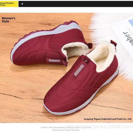 Women's Winter Cotton Shoes Comfortable Fashion Mom Thickened Fleece Warm Large Cotton Shoes Breathable Wear-resistant Low Heel