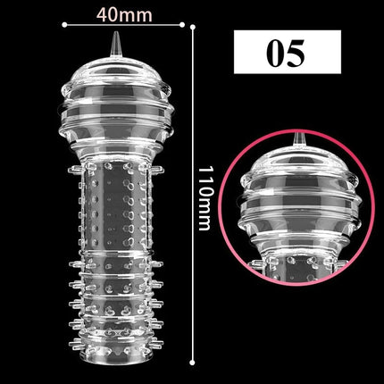 1PCS Transparent Penis Covers Extender Men's Crystal Wolf Tooth Condoms Finger Cock Ring Adult Sex Toys For Male Penis Sleeve
