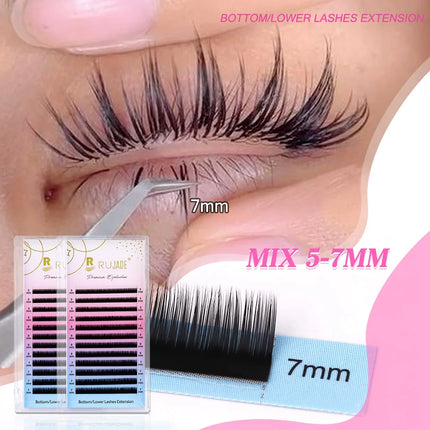 RUJADE Bottom Lower Lashes 5mm 6mm 7mm 8mm Short Sizes Under Eyelashes Lower Lashes Natural False Individual Eyelash Extension