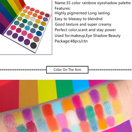 35 Color Rainbow Eyeshadow Palette - Vibrant Matte Shimmer & Glitter Makeup Set for Artistic, Festival, Party Creative Eye Looks
