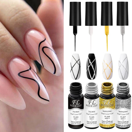 1/2pcs Nail Liner Gel Polish Kit Black White Gold Silver DIY Nail Supplies French Nails Design UV/LED Drawing Painting Gel Glue