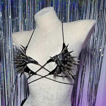 Gothic Emo Punk Women's Spiked Grunge PU Leather Tank Top Y2K Alternative 90s Vkei Studded Cyber Goth T-shirt 2000s ALT Clothing