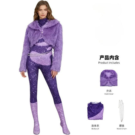 Cartoon Zoo 2 Gazelle Cosplay Purple Plush Coat Jumpsuit Costume Set Adult Kids Girls Halloween Clothes Outfits Carnival Party