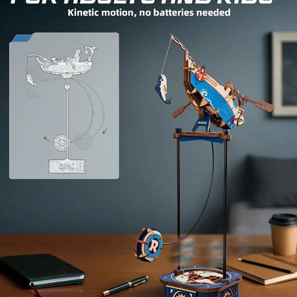Robotime Gravity Swing Model Building Kit 3D Wooden Puzzle kit Sky Captain kit Ocean Fisher kit Best Gifts for Adults Teens