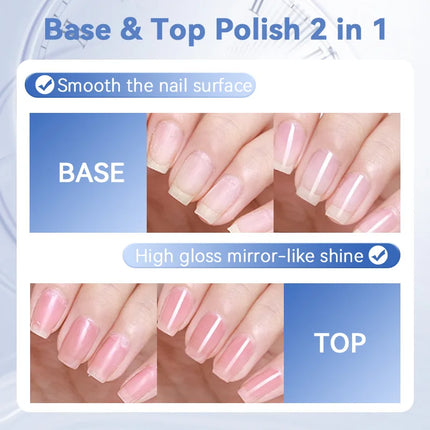 LILYCUTE 7ml Water-based Nail Base Top Polish 2 in 1 Clear Shine Nail Care Quick Drying No Need of Lamp to Cure Nail Art Varnish