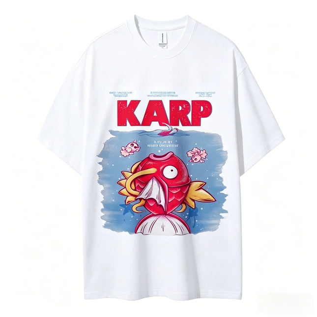 Trendy Harajuku Pokémon Magikarp KARP Graphic Print Cotton Crewneck Oversize Unisex Cool Funny Vintage Cartoon Streetwear Tees