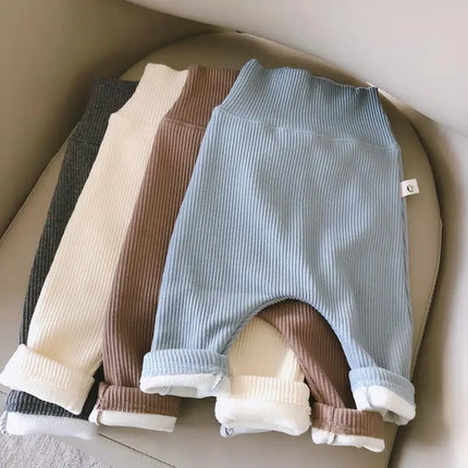 Baby Pant Autumn Winter Added Fleece Warmth Thickening Babies Aged 0-4 Years Old High Waisted Bottom Casual Pants Winter Wear