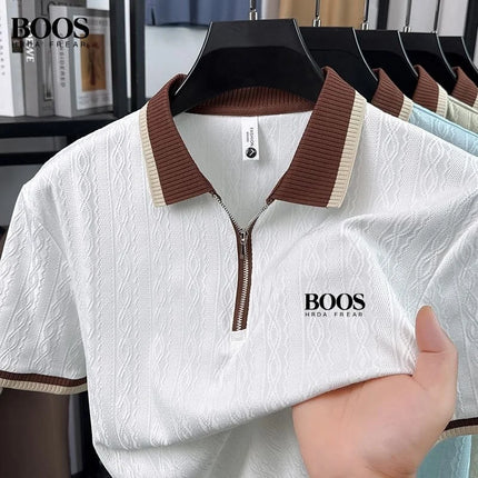 New Men's High-Quality Knitted Short-Sleeved Polo Shirt, Summer Korean Version, Fashionable and Casual, Silky and Breathable Top