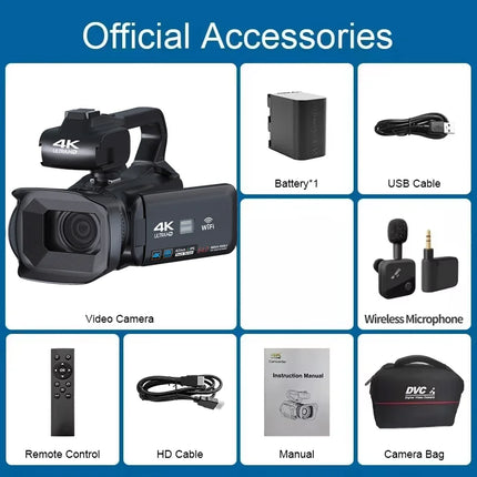 4K Ultra HD Professional Video Cameras for Photography 18X Digital Zoom YouTube Live Streaming Camcorders 64MP Vlogging Recorder