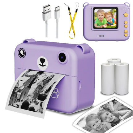 Kids Instant Print Camera with 3 Rolls Thermal Paper USB Charging | Dual Lens | 1500 mAh Lithium Battery, Holiday Birthday Gift
