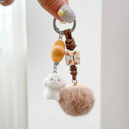 Korean ins cute bear pendant flocking puppy car key pendant handmade braided rope pendant hairball bag pendant