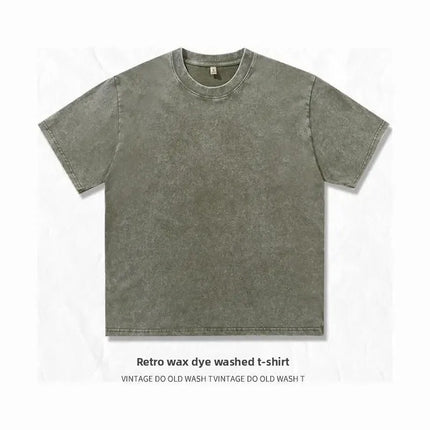Washed Pure Cotton Short Sleeve Crew Neck Casual T-shirt Vintage Customizable Logo Men's Fashion All Seasons round Neck Top