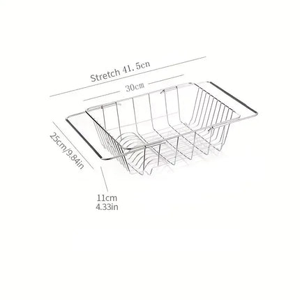 1pc Retractable Sink Drain Rack Sink Dish Drain Rack Expandable  Adjustable Vegetable Fruit Washing Basket Kitchen Accessories