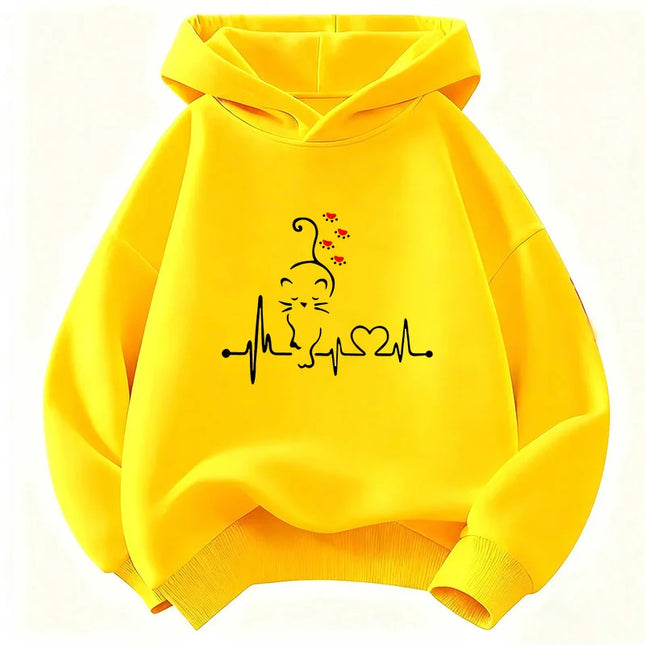 Kawaii Cat Love Heart Hoodie Kids Cat Children's Sweatshirt Hoody for Boys Girls Spring Casual Hoodies