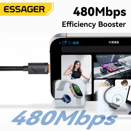 Essager 3 in 1 100W Multi USB C Charging Cable for Apple iWatch iPhone 16/15/14/13 Pro With Type C Lightning Fast Charging Cable