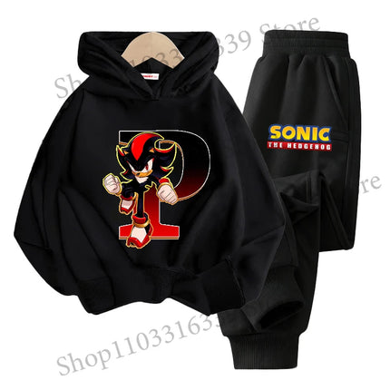 Sonics Hooded Sweatshirt Sets Anime Long Sleeves Pants Suit Boy Cartoon Hoodie Pants Set Kids Sports Tops Spring Autumn Clothes