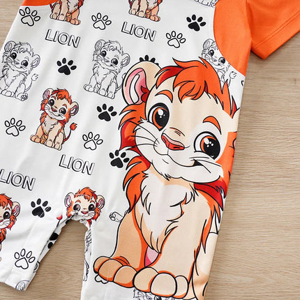 2025 Newborn 0-18Months Boys and Girls Baby Short-Sleeve Romper Cute Lion Print with Faux Two-Piece Design baby clothes Summer