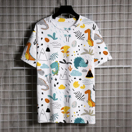Summer dinosaur cool 3D printed round neck T-shirt