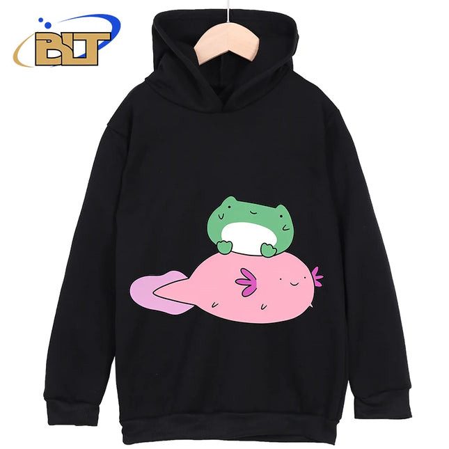 Axolotl Printed Kidswear Classic Sportswear For Boys and Girls New Hoodie for Kids in Black