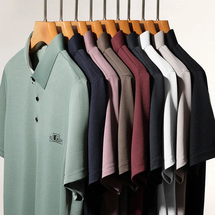 New Men's Business Casual Short-Sleeved Shirt with Badge, Solid Color Polo Shirt, Fashionable, Breathable, Comfortable, Versatile Top