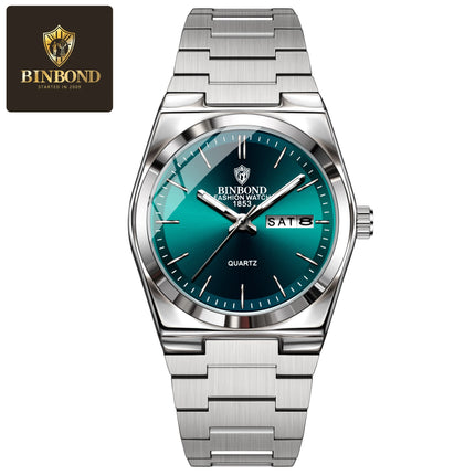 BINBOND 102 Couple Quartz Watch Men's Original Watch Waterproof Night Light Date Week Stainless Steel Men's and Women's Watch