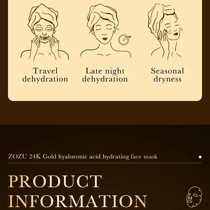 10pcs 24K Golden Hyaluronic Acid Face Mask Facial skincare Firming Moisturizing Hydrating Facial Masks Skin Care Products