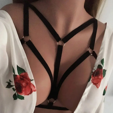 Sexy Body Harness Women Black Harajuku Neck Harness Cage Bra Fetish Lingerie Adjustable Bondage Harness Belt Gothic Body Cage
