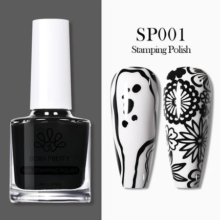 BORN PRETTY 10m Stamping Nail Polish White Black Gold Red Colorful Nail Art Printing Varnish DIY for Nail Plate Design Varnish