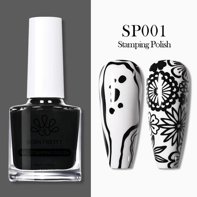BORN PRETTY 10m Stamping Nail Polish White Black Gold Red Colorful Nail Art Printing Varnish DIY for Nail Plate Design Varnish