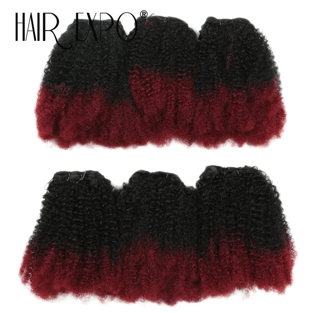 6PCS Afro Kinky Curly Hair Bundles 8" Synthetic Hair Weft Curly Weave Ombre Protein Fiber Marley Twist Braiding Hair Extensions