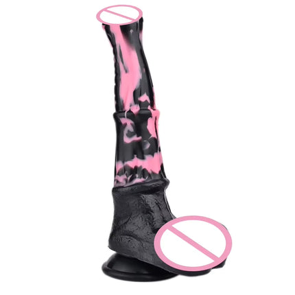 FAAK Colorful Silicone Ribbed Fantasy Horse Knot Dildo with Suction Cup Anal Sex Toys Soft Girthy Huge Fake Penis for Women