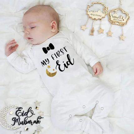 My First Eid Printed Baby Sleepsuit Newborn Bodysuit Infant Long Sleeve Romper Eid Ramadan Islamic Muslim Baby Keepsake Outfit