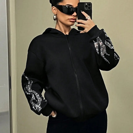 Autumn and Winter Y2K Trend Street Flame Hot Drill Loose Zip Hooded Sweater Men and Women Couple Foreign Trade Wholesale