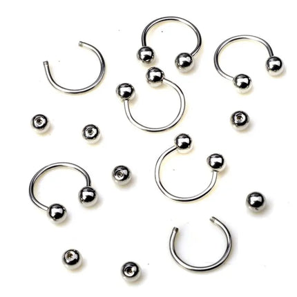 45/90PCS Stainless Steel Body Piercing Jewelry Nose Ring Tongue Bars Navel Eyebrow Lip Labret Piercing Jewelry Horseshoe Rings