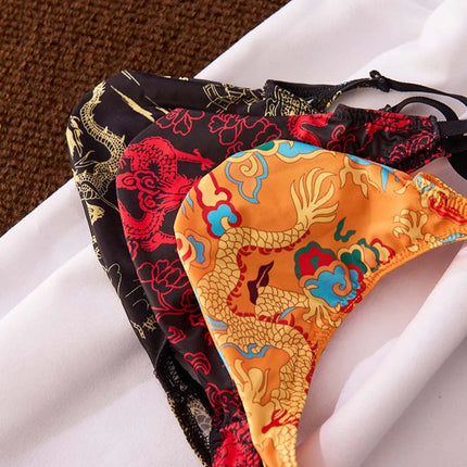 Men Sexy Underwear SissyBulge Pouch Hot Lingiere G-String Unisex Panties Chinese Dragon Pattern Printing Thongs Very Sexy Thongs