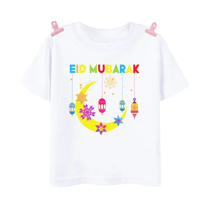 Eid Mubarak Print Children's Clothes Summer Boys Girls T-shirt Eid Ramadan Kids T Shirt Short Sleeve Islamic Muslim Outfits Tops