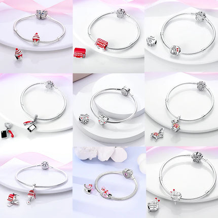 Charms Plata De Ley 925 Red Color Series Charm Red Elephant Animal Fruit Beads of Original Fits Women Anniversary Jewelry Charms
