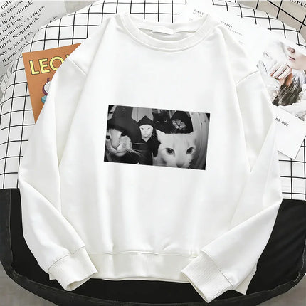 Streetwear Smoking Cat Hoodies Hip Hop Fleece Sweatshirt Soft Breathable O-Neck Pullover Casual Female Clothes