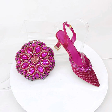 Insightlink Lady High Heels Crystals Shoes and Bag Set Rhinestone Handbag with Sandals for Wedding Gems Clutch Purse with Shoes