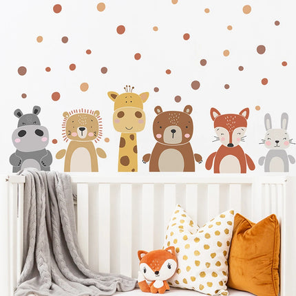Boho Cute Giraffe Bear Animals Dots Wall Sticker Nursery Vinyl Children's Wall Art Decals for Baby Kids Room Home Decoration