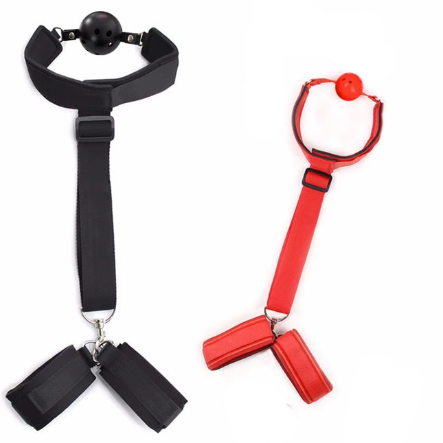 Erotic Handcuffs Mouth Gag BDSM Bondage Restraints Sex Toys for Couples Open Mouth Ball Backhand Cuffs Tied Up Adult Game