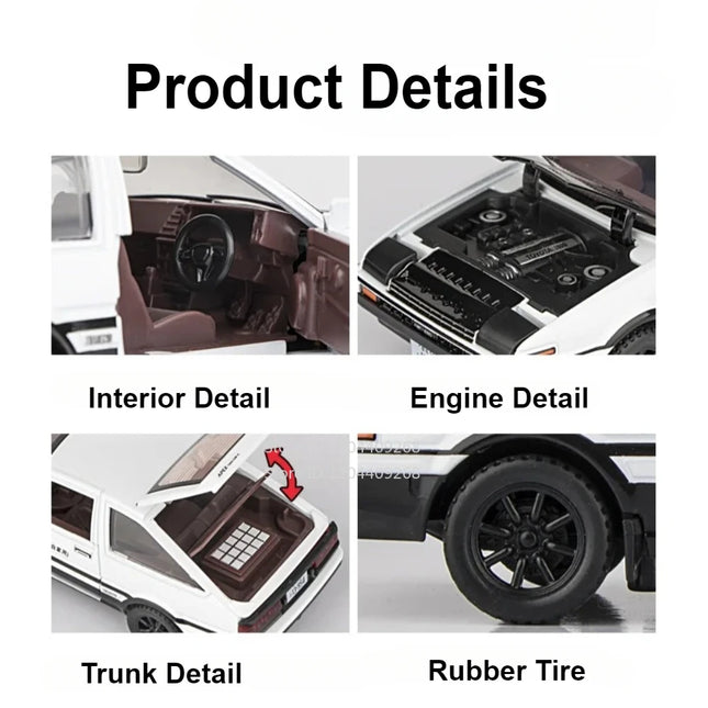 1:30 Scale Initial D AE86 Toy Car Model Alloy Body Rubber Tire Shock Absorption Pull Back Simulation Vehicles Boys Birthday Gift