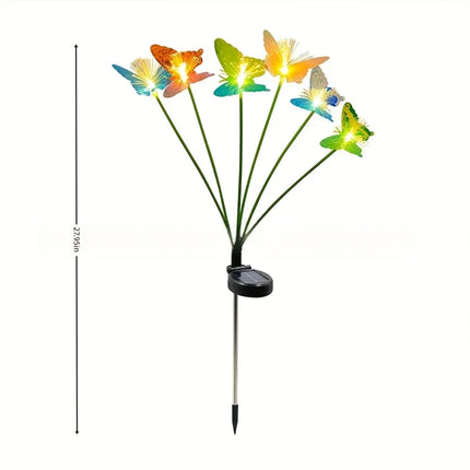 1PC Solar powered 6 head butterfly fiber optic iridescent lawn light, outdoor courtyard garden landscape decoration light