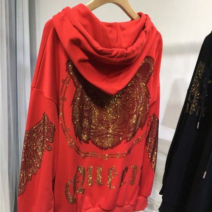 Vibrant Tiger Rhinestones Zip Up Plus Size Hoodies for Women Men Winter Autumn Luxury Big Size Hooded Sweatshirt with Zipper