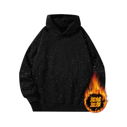 Loose Fleece-lined Hoodie Women's Autumn Winter New Fashion Korean Style Customizable Logo Group Wear Star-sprinkled Sweatshirt