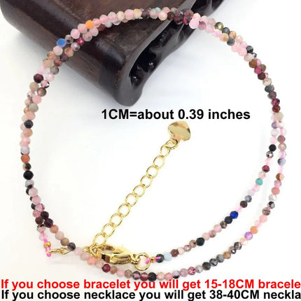Natural Stone Beads Necklaces bracelet 2-3MM Faceted Round Quarts Tourmalins Mini Beads Necklaces For Women Jewelry Gifts