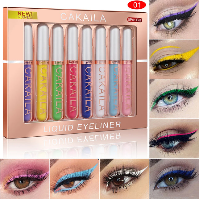 Liquid Eyeliner 8pc/set | Matte Glitter | Waterproof Sweat-Proof Ultra-Fine Quick-Dry | Smooth Precise Smudge-Proof Shimmer Y2K
