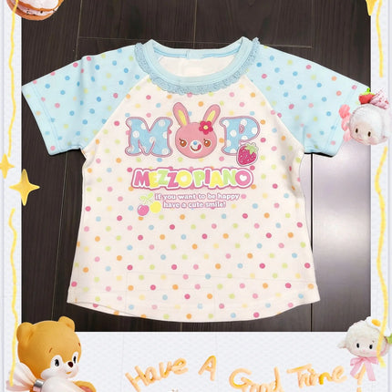 Cute Japanese Style Short Sleeve round Neck Lace Print T-Shirt for Girls Early Fashion Soft Shoulder Insert Color Block Summe...